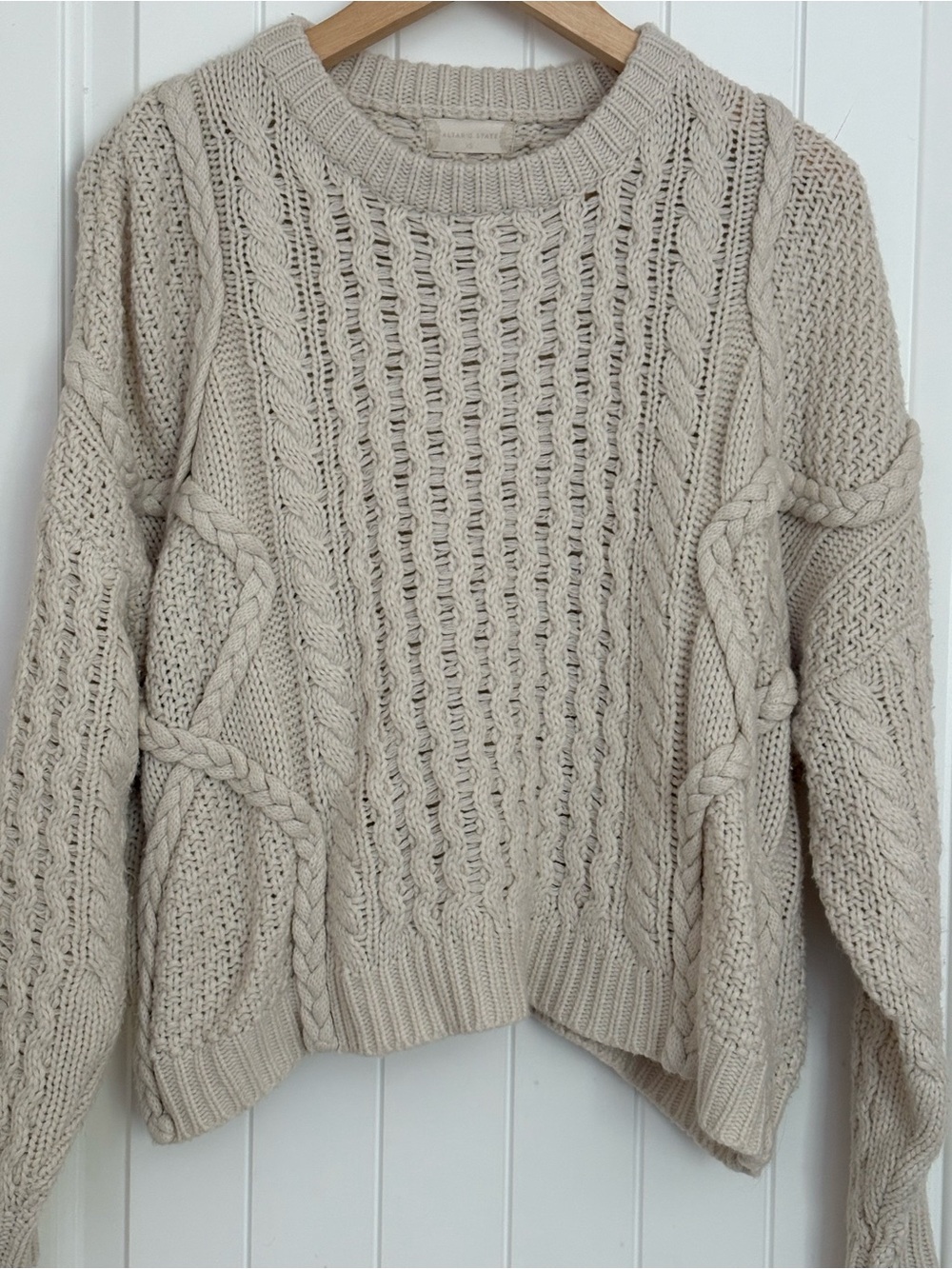 Altar'd State Cream Cable Knit Crew Sweater